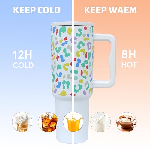 Image of Stainless Steel 1200 ml Vacuum Tumbler with Lid & Straw - Double‑Wall Insulated Cup for Travel, Gym & Office - Keeps Beverages Hot or Cold - 1.2 L Capacity (White Multi)