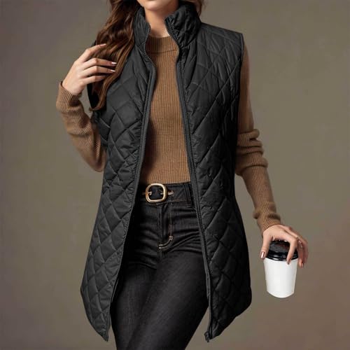 fartey Quilted Vest Women 2025 Sleeveless Puffer Vest Jackets Zip Up Stand Collar Gilet Coats Outwear Witt Pockets2