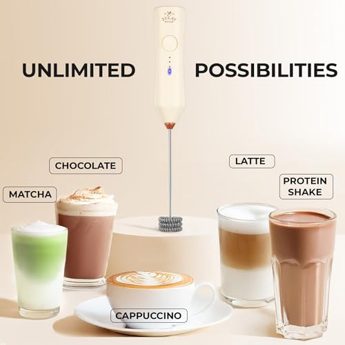 Image of Zulay Kitchen Rechargeable Milk Frother Handheld - Frother Wand, Drink Mixer, Electric Whisk Frother, for Cappuccinos, Matcha & Protein Powder - Dynamic 3 Whisk, 3 Speed 500mAh Cream Gold