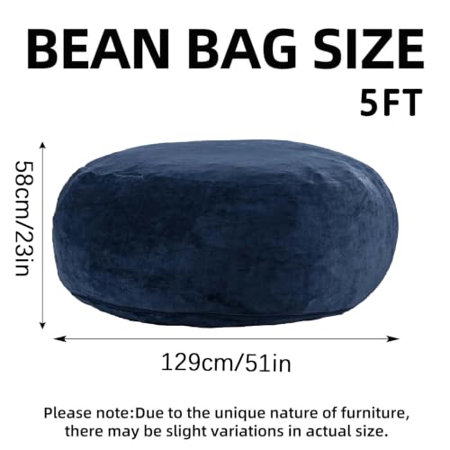 Image of 5FT,Giant beanbag Chairs for Adults,Bean Bag with Filler Included,Soft and Comfortable Memory Foam Chair,Extra Large Bean Bag，Adult Living Room，Leisure Chair Suitable(Blue, 5 Foot)