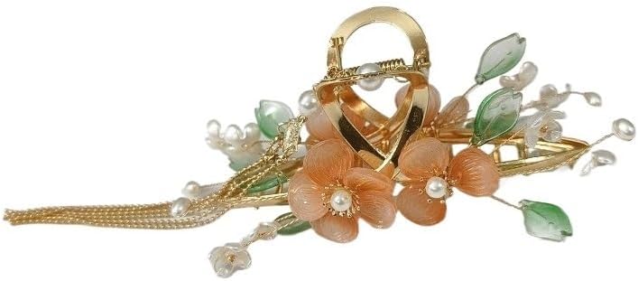 Ancient Flower Tassel Hairpin Hair Claw Clip Metal Winding Pearl Retro Accessory