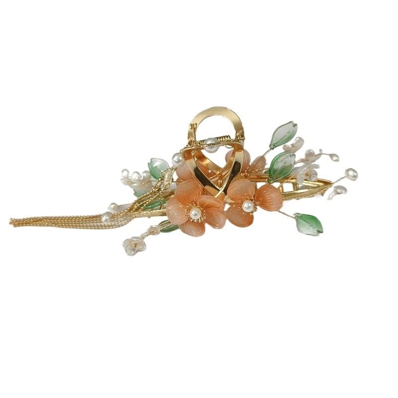 Ancient Flower Tassel Hairpin Hair Claw Clip Metal Winding Pearl Retro Accessory