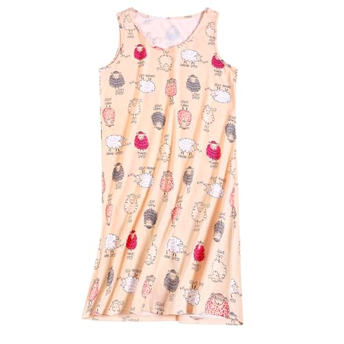 3 Pack Cotton Nightgowns for Women Casual Print Sleepwear Sleeveless Sleepdress S-XXXL3