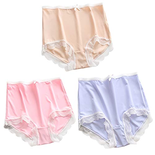 DIoFent Bikinis Taillenslips Frauen Baumwolle French Cut Briefs Höschen Ladies Lace High Leg Slips Mit Baumwollstretch 100% Baumwolle Full Comfort Fit Unterwäsche Schlüpfer Plusgrößen, 3er Pack Cover