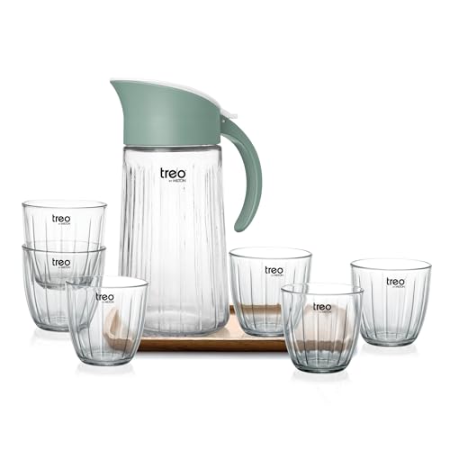 Image of Treo By Milton Borosilicate Aura Lemon Glass Set with Jug, (6 Glasses - 290 ml Each, Jug - 1300 ml), Set of 7, Transparent | Microwave Safe | Odour Free | Scratch Resistance