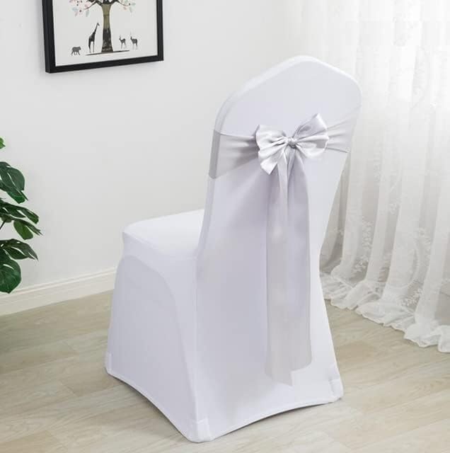 Bows sash Chair Sashes,Wedding Chair Covers, 4Pcs Spandex Chair Sash Wedding Bow Tie for Lycra Birthday Party Hotel Dinner Decoration (Color : T) (Color : Silver Grey)