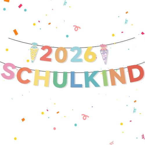 Einschulung Deko Junge Mädchen- Bunt Schulkind 2026 Girlande Einschulung Hänge Deko Schulanfang Deko Banner Schuleinführung Deko Junge Mädchen für Einschulungsfeier Schulstart Klassenzimmer Party Deko