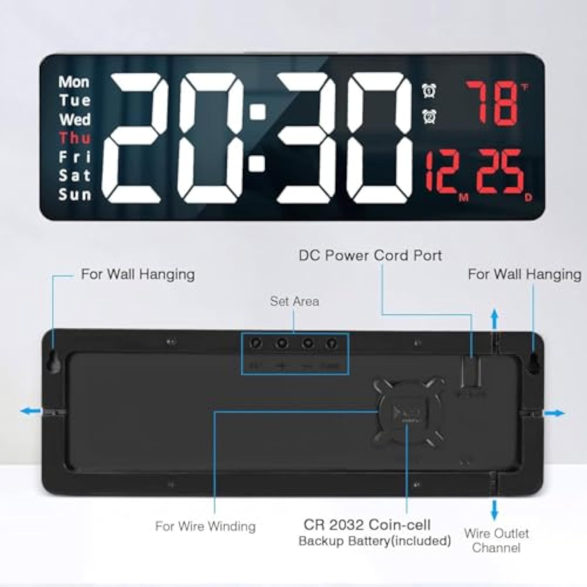 Large Digital Wall Clock with Remote Control