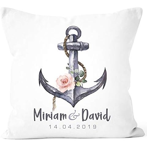 SpecialMe® personalisierbare Kissen-Hülle zur Hochzeit Anker Blumen Cover