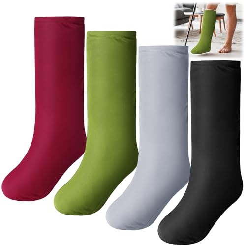 Shyyween 4 Pcs Leg Cast Cover Medium Short Cast Sock Cover Below The Knee Leg Sleeve for Foot Men Women Plaster Stocking Protective (Black,Dark Gray,Wine Red,Army Green)