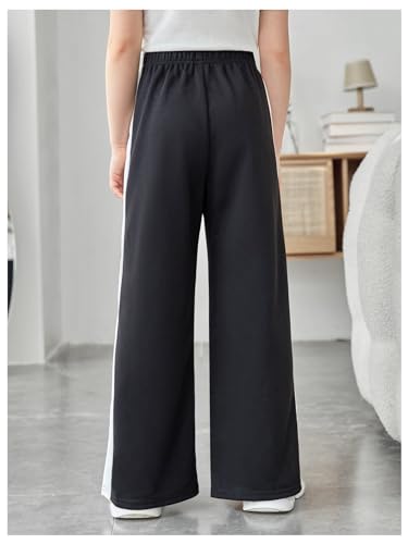 GORGLITTER Calça de moletom feminina Color Block com bainha aberta e bolsos, Preto e branco, 12 Year