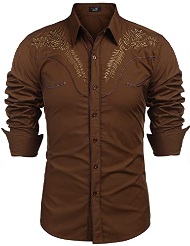 Chemise Western Homme Coofandy Manches Longues Coupe Ajustée Taille L