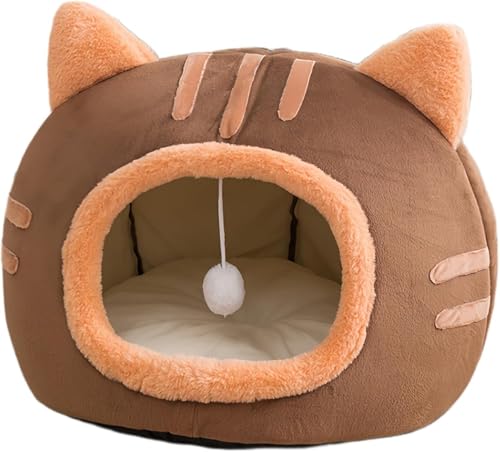 猫 ドームハウス 猫はうす ドーム 屋外 猫ハウス ドーム型 猫 ベッドドーム 小型犬 猫用 犬猫兼用 暖かい ふわふわ 折りたたみ式寝マット マット クッション 保温防寒 猫犬小動物用 室内用厚み 冬 寒さ対策 可愛い おしゃれ (ブラウン,L 50*5