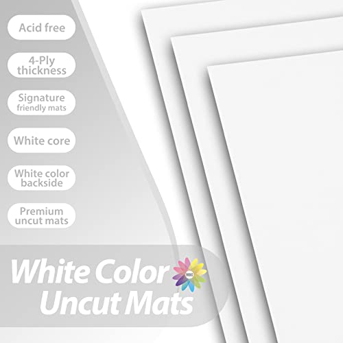 Mat Board Center, White Color Uncut Mats - Full Sheet - For Art, Prints, Photos, Prints And More, 10 Pack, 11X14 #TOP2