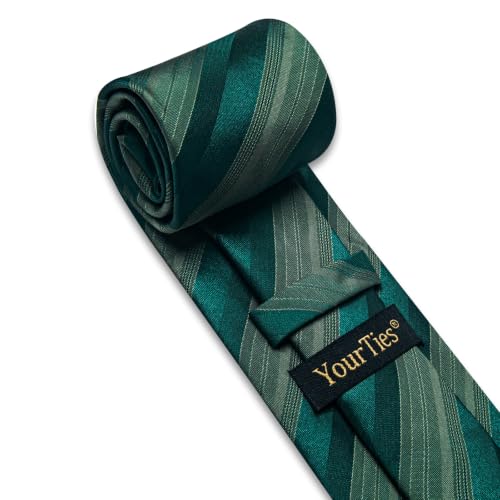 Image of Striped Plaid Ties for Men Silk Formal Necktie Set | 3.15 inch(8cm) Woven Jacquard Mens Ties with Necktie Pocket Square Cufflink Tie Clip Lapel Pin for Wedding Business Party