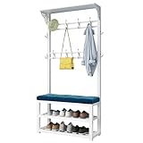 YLGTYUIK Árbol de Pasillo con Banco y Almacenamiento de Zapatos, Perchero con tapizado y Ganchos, árbol de Abrigo de Metal Multifuncional, para Entrada, Pasillo, vestíbulo, Dormitorio