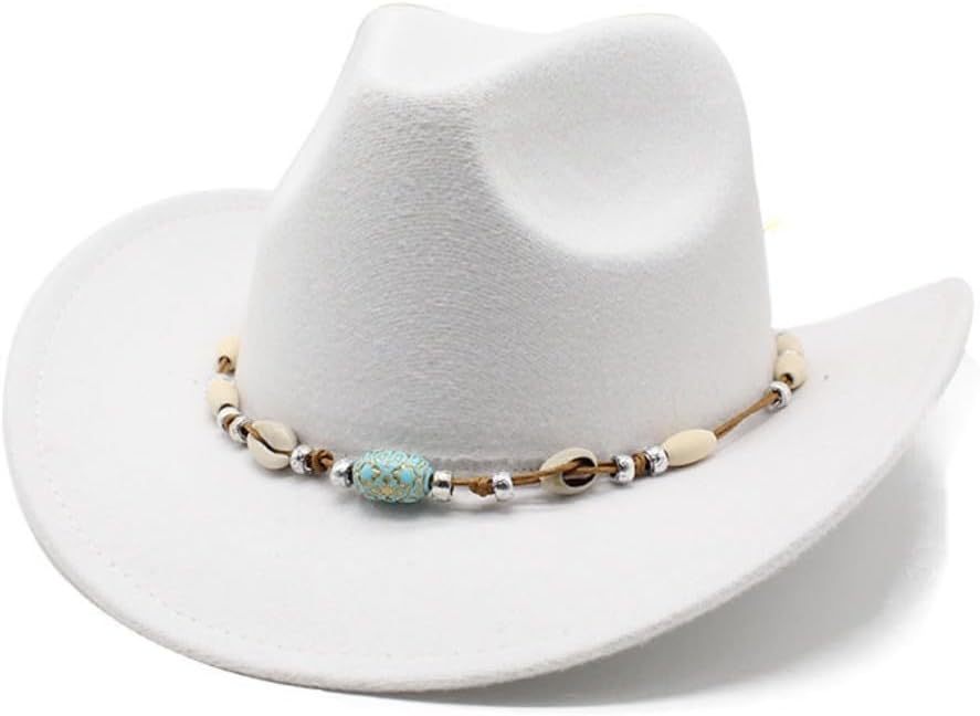Western Cowboy Hat with Beaded Band, Wool Felt, 2-inch Brim, Khaki Tan