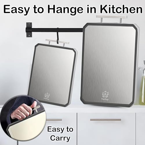 Tabla de Cortar de Acero Inoxidable para Cocina - (40.64 cm x 27.94 cm) Doble Cara de Acero y Polipropileno con Paja de Trigo, No Tóxica y Apta para Lavavajillas miniatura 5
