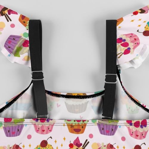 Image of Girls One Piece Swimsuit Macaroni Cheese Pasta Food Ruffles Swimwear Bathing Suits 3-12 Years