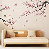 milaosk Wandtattoo XXL Wandaufkleber Blumen Rosa Baum Ast Wandsticker Blüten Zweig mit Schmetterling Wandbilder Chinesische Aufkleber Wohnzimmer Schlafzimmer Sofa Hintergrund Wanddeko