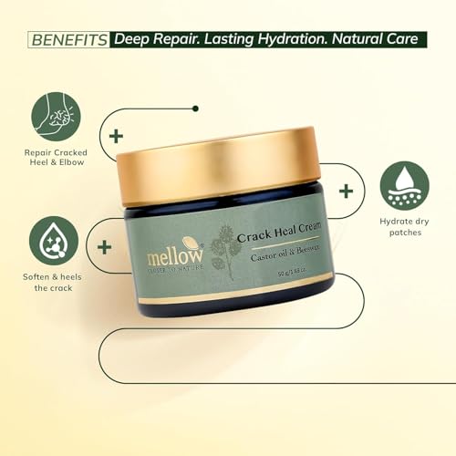 Image of Mellow Herbal Crack Heal Foot Cream | Ayurvedic Foot Cream for Cracked Heels & Dry Skin | Enriched with Beeswax, Sesame Oil & Castor Oil | Deep Nourishment & Fast Healing | Paraben-Free & Ayush Certified | 50g ( Pack of 2 )