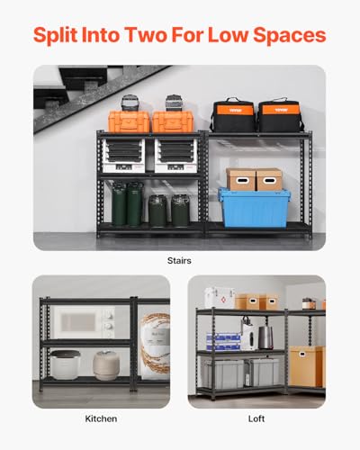 Image of VEVOR Storage Shelves, 2000 lbs, 5 Tier Heavy Duty Garage Shelving, 16 inch D x 36 inch W x 72 inch H Adjustable Metal Shelves for Industrial Shelving Unit Utility Shelf, for Kitchen, Warehouse, Basement, Black