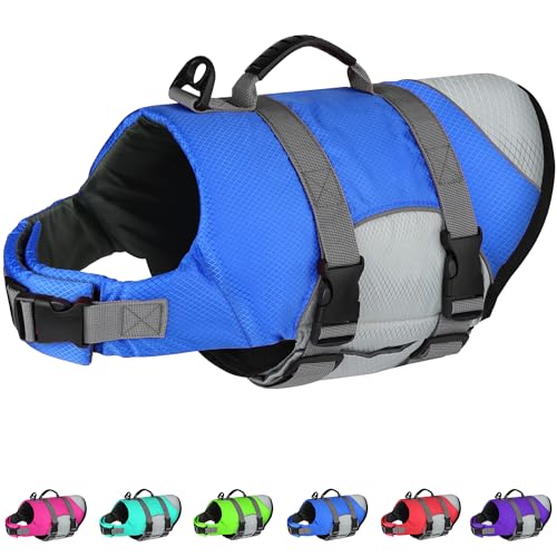Dogcheer Dog Life Jacket, Sports Style Dog Life Vest for Swimming Boating, Reflective & Adjustable Puppy Life Jacket Floating Swim Vest Pet Life Preserver Swimsuit Small Medium Large Dogs(Blue, M)