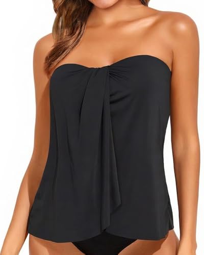 Tempt Me Bandeau Tankini Tops for Women Strapless Bathing Suit Top Halter Flyaway Swimsuit Top Only