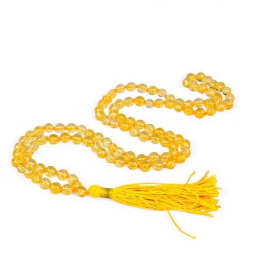 Collier Mala 108 perles citrine jaune pour méditation et yoga