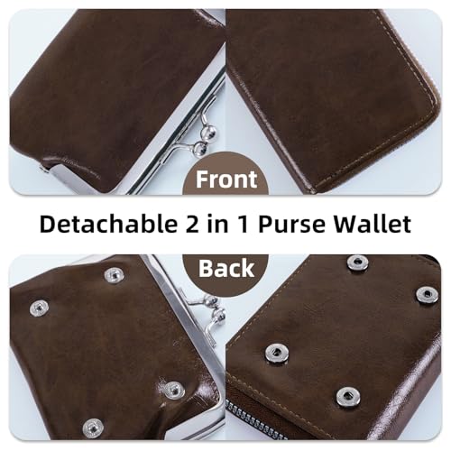 ANEW Detachable 2 in 1 Purse Wallet, Credit Card Holder Wallets with Cion Purse for Women, Ladies Girls Small Cute Change Purse Wallet with Zipper Wristband PU Leather (Coffee)3