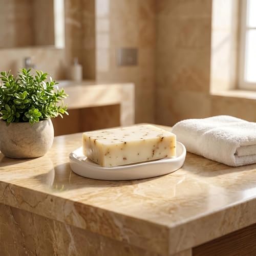 Image of Ceramic Soap Dish with Swirl Grooves, Easy to Clean Soap Holder, Soap Saver Tray for Bathroom, Kitchen & Shower (White)
