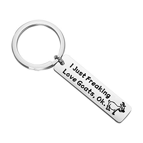 LQRI Goat Farmer Gifts Goat Keychain I Just Freaking Love Goats OK Keychain Funny Goats Lovers Gift Farm Farmer Keychain Pet Goat Gift Crazy Goat Lady Gift