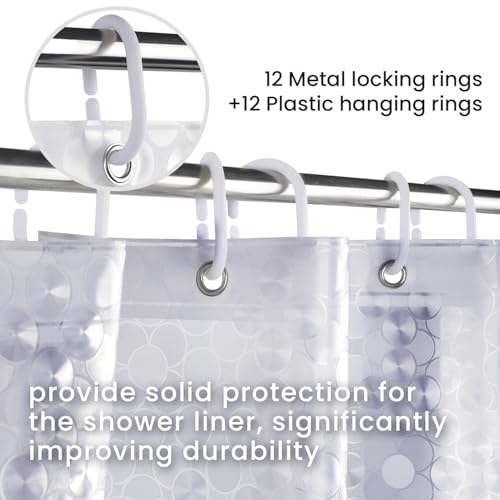 Image of LiBa Shower Curtain Liner PEVA Waterproof, 72x72 Clear Bubbles 12 Rings | PEVA shower liner, 3 weighted magnets, rust-proof grommets, 12plastic rings, shower curtain set