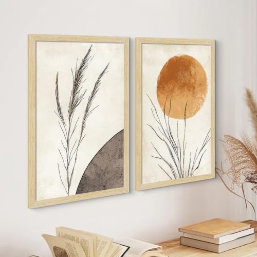 Image of ArtX Paper Boho Paintings For Wall Decoration, Home Decor Wall Art, Hotel Wall Painting for Living Room, Multicolor, Natural Wood Color Frames, 12.0x18.0 inch, Set of 3