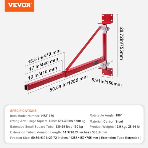 VEVOR Wall Mount Jib Crane, 660 lbs Max Load Capacity Electric Scaffolding Lift, Electric Hoist Holder Swing Arm with Pole, Steel Hoist Frame, 180° Swivel Scaffold Lifting Arm for Electric Hoist by VEVOR - Image 7