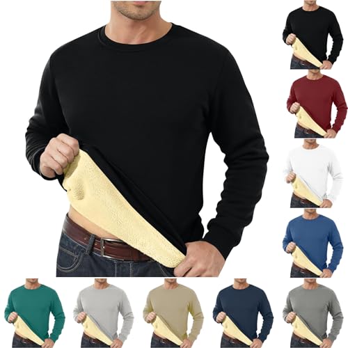 Men's Thick Fleece Lined Pullover Fall Winter Warm Thermal Long Sleeve Crewneck Plush Sweater Tops4