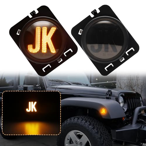 Aexploer Side Marker Lights Compatible with Wrangler JK 2007-2018 Front Fender Full LED Lights,2024 NEW,Favorite of Off-Road Enthusiasts (Smoked Lens Yellow Lights)