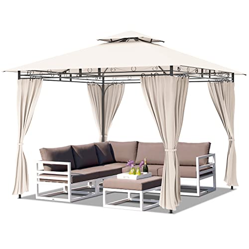 Devoko Tonnelle de Jardin 3 x 3 m Tente de Luxe à Double Toit Imperméable Protection du Soleil pour Les Fêtes, Événements et Soirées