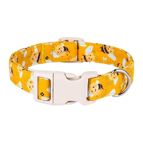 Ruwshuuk Verstellbares Hundehalsband, verstellbares Halsband mit Bienendruck, leuchtend gelbe Farbe, Dekorationszubehör für Spaziergänge, den täglichen Gebrauch, Outdoor- Aktivitäten