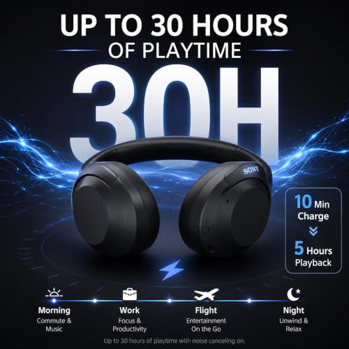 Image of Sony ULT WEAR Noise Canceling Wireless Headphones with Alexa Built-in, Massive Bass Comfortable Design, Black WHULT900N /B Bundle with Pro Audio Headphone Stand + Microfiber Cloth