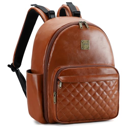 Tonyeee Vegan Leather Diaper Bag Backpack with Changing Pad,Small Baby Diaper Bag,Waterproof for Travel,Perfect Baby Shower Gifts for Women and Ladies and Newborn-01,Brown