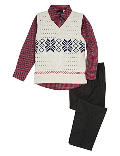 TFW Dresswear Little Boys' Sweater Vest Set, Snowflake Cream, 3