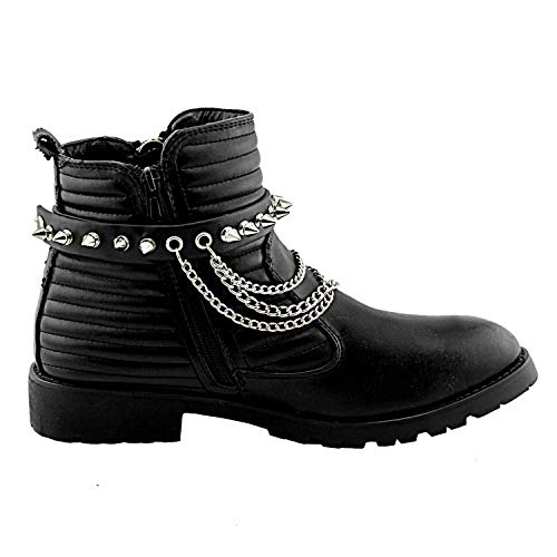 Men Biker Punk Boots Bracelets Metal Chain Vintage Pair Leather Strap spike3