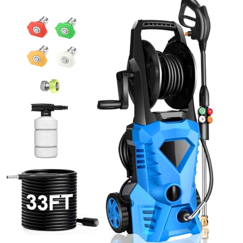 Gurtema Electric Pressure Washer 5000 PSI Portable Power Washer with 33FT Pressure Hose, 4 Nozzle Set for Home/Cars/Fences/Windows, Blue
