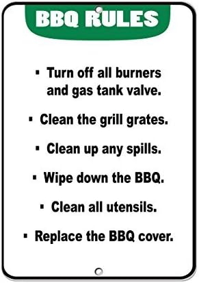 Bbq: Turn Off Burners & Gas Tank Clean Grill Grates & Spills Aluminum METAL Sign 9 in x 12 in