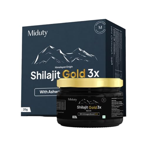 Image of Miduty Shilajit Gold 3X Resin 500-1000mg Serving - Pure Himalayan Shilajit with Gold & Ashwagandha - 100% Ayurvedic - Coffee Free Formula - Lab Tested- 20 grams