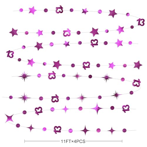 Image of Hot Pink 13th Birthday Decorations Number 13 Circle Dot Twinkle Star Garland Hanging Streamer Banner Backdrop Girls 13 Year Old Birthday Thirteen Official Teenager 13th Anniversary Party Supplies