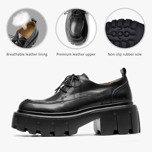 Image of BEAU TODAY Platform Oxfords for Women, Oxford Shoes for Women, Chunky Leather Lace Up Oxford Shoes, Casual Comfort Business Work Office Dress Shoes