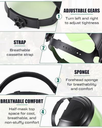 Image of Tellegloww 4 Pack Face Shield for Grinding, Impact Resistant Full Face | For Cutting and Woodworking, Chemical Splash Guard, Adjustable Headband, Reusable Clear Visor, Work Safety Protection