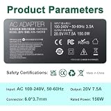 WoskjXas Ładowarka do laptopa 150 W, kompatybilna z Asus Tuf Gaming FX505 FX505DT, A15 FX506 F15 FX506 FX506LI FX506LH FX506LU FX506L, TUF Dash F15 FX517 FX517ZE, F17 F17 X706LI FX706LH
